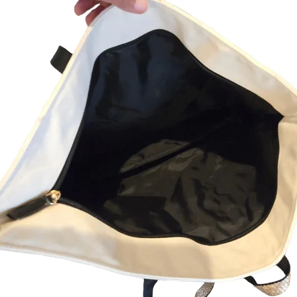 Victoria's Secret Cream & Gold Sparkle Tote Bag - Picture 5 of 6